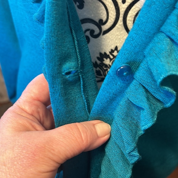 Rafaela Turquoise Ruffle Collar Cardigan New With Tags Size 3X - Picture 4 of 10